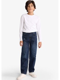 Resim Defacto Erkek Çocuk Loose Fit Yırtık Detaylı Düz Paça Jean Pantolon G3069a825wnnm34 Mavi 