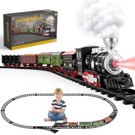 Resim Retro Elektrikli Buhar Tren Oyuncağı, Işık ve Sesli, 6 Vagonlu Çocuklar Için Hediye, 3-8 Yaş Arası 