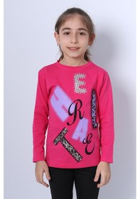 Resim Hçm Kız Çocuk Uzun Kollu Tshirt Pullu Harf Baskılı Bisiklet Yaka E9 Fuşya 