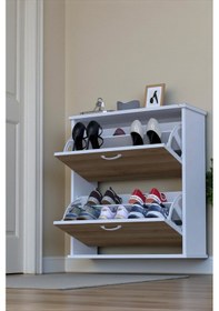 Resim Eliusta Narel Meşe Renk Kapı Önü Ayakkabılık 72 Cm Genişlik Dış Mekan Asma Ayakkabılık 72 X 78 X 26 Cm Meşe 