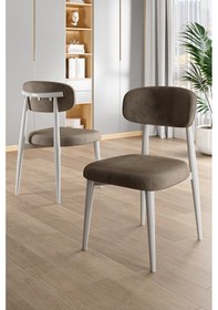 Resim Canisa Laos Serisi 4 Adet Cappucino Mutfak Sandalyesi Beyaz Metal İskeletli 1. Sınıf Babyface Kumaş Cappucino Sandalye Ayaklar Beyaz 