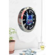 Resim Bahat Krom Çerçeveli Kedili Salon Ofis Duvar Saati 36 cm 