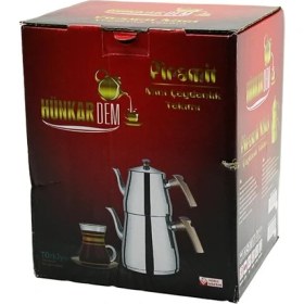 Resim Go İthalat Pramit Mini Boy Çelik Çaydanlık Seti - Takımı Renkli Bakalit Kulp Üst Demlik: 0.9lt - Alt Suluk: 1.5lt Kendinden Süzgeçli (5473) 