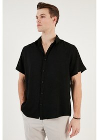 Resim Buratti Pamuk Karışımlı Kısa Kollu Regular Fit Erkek Gömlek Cf23S113139 Siyah 