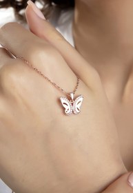 Resim Gümüş Vadisi Kadın Orjinal 925 Ayar Gümüş Zirkon Taşlı Kelebek Model Kolye 