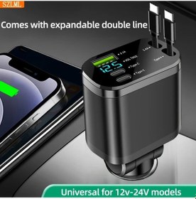 Resim Cordial B Model Çift Usb-c Ve Usbli Araç Şarj Cihazı Dijital Ekranlı Uzatma Kablolu 