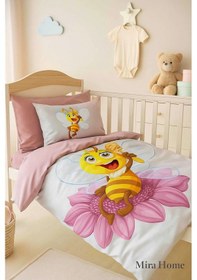 Resim Yenidoğan Kız Bebek Nevresim Takımı %100 Pamuklu Lady Bee Çok Renkli 