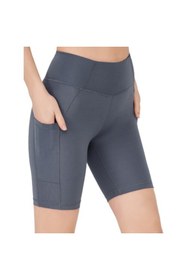 Resim Los Ojos Kadın Antrasit Yüksek Bel Toparlayıcı Çift Cepli Biker Şort Kısa Spor Tayt 