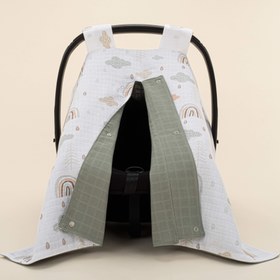 Resim Puset Örtüsü - Çift Taraflı - Haki Muslin - Yeşil Gökkuşağı 