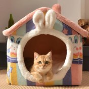 Resim Her Mevsim İçin Kapalı Kulübe, Kedi Yuvası Cattery, Çıkarılabilir & Yıkanabilir, Matlı Yumuşak ve Rahat Köpek Evi 