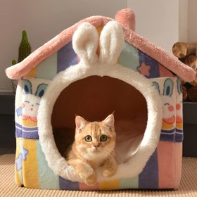 Resim Her Mevsim İçin Kapalı Kulübe, Kedi Yuvası Cattery, Çıkarılabilir & Yıkanabilir, Matlı Yumuşak ve Rahat Köpek Evi 
