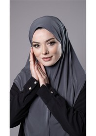 Resim Hürrem Bone Antrasit Pratik Hazır Geçmeli Tesettür Eşarp Sandy Kumaş Düz Hijab 2308 25 