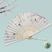 Resim Vintage Çin tarzı el tipi katlanır yelpaze, unisex moda aksesuarı, yaz serinletici püsküllü şemsiye 