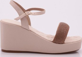 Resim DGN Kadın Dolgu Taban Silver Taşlı Bantlı Sandalet Bej Scuba 9463414 