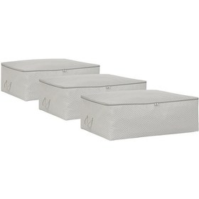 Resim Ocean Home Textile 3'lü Büyük Boy Gri Balıksırtı Baza Altı Hurç Set 62 x 46 x 22 cm 