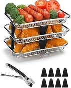 Resim Air Fryer Racks for Ninja Dual, Airfryer aksesuarı, sıcak hava fritözü aksesuarı, 304 paslanmaz çelik, ızgara ızgarası, sıcak hava fritözü, Ninja AF300EU/ AF400EU/ Cookwise/Cosori sıcak hava fritözü 