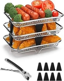 Resim Air Fryer Racks for Ninja Dual, Airfryer aksesuarı, sıcak hava fritözü aksesuarı, 304 paslanmaz çelik, ızgara ızgarası, sıcak hava fritözü, Ninja AF300EU/ AF400EU/ Cookwise/Cosori sıcak hava fritözü 