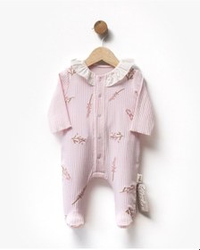 Resim Flexi Çiçek Nakışlı Patikli Önden Çıtcıtlı Kız Bebek Tulumu Pembe 