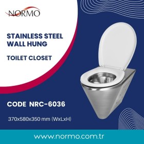 Resim Normo Paslanmaz Çelik Engelli Klozeti P Çıkışlı-Taharet Çubuklu 370x700x460mm (NRC-6038-PBXX) 