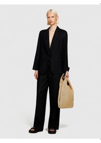 Resim Sisley %100 Keten Kapaklı Cep Tasarımı Tek Düğmeli Blazer Ceket Kadın Siyah Ceket - 324p2aghlw019 