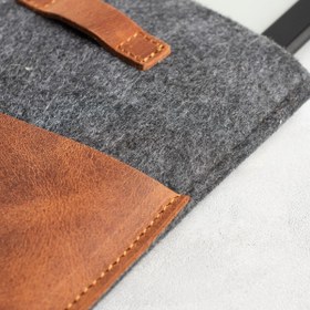 Resim DK LEATHER Apple Ipad Air 5 (5. Nesil) 10.9" Hakiki Deri Ve Keçe Cepli Koruyucu Tablet Kılıfı Çantası 