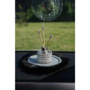 Resim Tasarım Arabam Gümüş Pullu Gümüş Kordon Siyah Tüy Kaymaz Ped & Gümüş Yuvarlak Baget Kavanoz Koku Set 