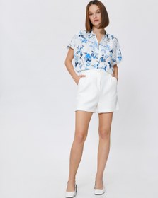 Resim Çiçekli Gömlek Kısa Yarasa Kol 