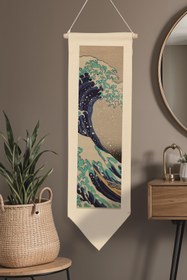 Resim Duvar Halısı Pinterest Dekoru, Hokusai Sanat Serisi 100cm Kanvas Flama Askılı Duvar Örtüsü NO:649 - Renkli - 2 / 30 x 100 