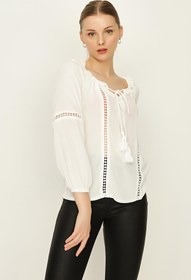 Resim Select Moda Kadın Ekru Yakası Lastikli Bluz 