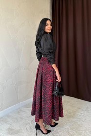 Resim Bordo Leopar Büzgülü Uzun Etek - Bordo / S 