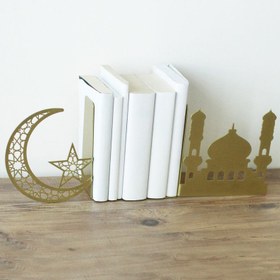 Resim Hilal, Yıldız ve Cami Motifli Kitap Tutucu Bookend - Bakır 