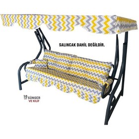 Resim 3 Kişilik Lüks Vip Düğmeli Salıncak Minderi Sarı-Gri Zikzak Bahçe (552012522) 