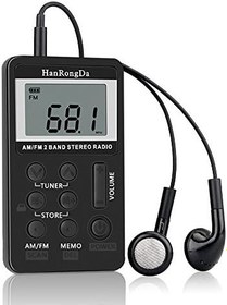 Resim HRD-103 AM FM Dijital Radyo 2 Bant Stereo Alıcı Taşınabilir Cep Radyo w/Kulaklıklar L Ekran Şarj Edilebilir Pil Kordon 