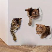 Resim 3'lü Sevimli Kedi Duvar Stickerları - Hayvan Baskılı Tasarımlı, Su Geçirmez PVC Çıkartmalar, Ev & Duvar Dekoru için Kendinden Yapışkanlı, Uygulaması & Çıkarması Kolay, Kalıntı Bırakmaz, Kedi Aksesuarları 
