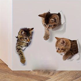 Resim 3'lü Sevimli Kedi Duvar Stickerları - Hayvan Baskılı Tasarımlı, Su Geçirmez PVC Çıkartmalar, Ev & Duvar Dekoru için Kendinden Yapışkanlı, Uygulaması & Çıkarması Kolay, Kalıntı Bırakmaz, Kedi Aksesuarları 