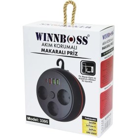 Resim Winboss Akım Korumalı Makaralı 2m Kablolu 3 Prizli 3 USB 1 Type-C Priz 