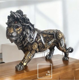 Resim Steampunk Aslan Heykeli Dişli Mekanizma Figürlü Dekoratif Obje Ev Ofis Aksesuarı Ofis Hediyesi Lion 