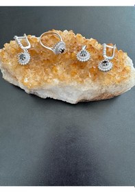 Resim Aysesa Beyaz Altın Görünümlü Safir Ve Zirkon Taşlı Kadın Gümüş Set 