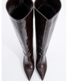 Resim Luvishoes Luvi Shoes Camila Kahve Baskı Kadın Topuklu Çizme Kahve Kroko 