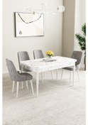 Resim Clara Beyaz Mermer Desen 80x132 Açılabilir Mutfak Masası Takımı 4 Adet Sandalye Gri 