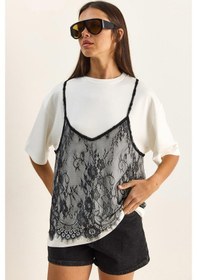 Resim Shade Kadın Dantel Detaylı Katmanlı Görünümlü Basic T-shirt 1083 60286114 - Beyaz 