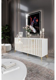 Resim DUBAİ KONSOL MDF MEBRAN KAPAK BEYAZ GOLD 