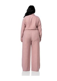 Resim Disentis Büyük Beden Beli Tünelli Ve Arkadan Lastikli Geniş Paça Pembe Tulum Pembe 