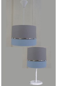 Resim Genel Markalar GRİ MAVİ KUMAŞ KAPLAMA 2.Lİ SET YATAK ODASI GENÇ VE ÇOCUK ODASI AVİZE VE ABAJUR SETİ 