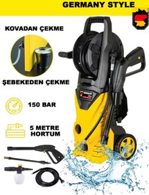 Resim Germany Style GRM150 Max 150 Bar Bakır Sargılı Musluk ve Kovadan Çekme Yüksek Basınçlı Bahçe Oto Yık 