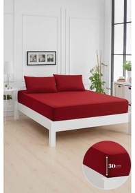 Resim Mirava Premium %100 Pamuk Penye Lastikli Tek Kişilik Çarşaf Takımı 1 Yastık Kılıfı Dahil Bordo 100x200cm Bordo 