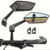 Resim 2 adet HD Geniş Açı Bisiklet Arka Görüş Aynası - 360° Ayarlanabilir, Scooterlar & Bisikletler için Uygun Yansıtıcı Ayna - Dayanıklı ABS, Net Görüş Yansıması ile Siyah Dikdörtgen Gidon Aynası 