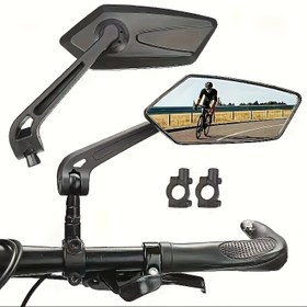 Resim 2 adet HD Geniş Açı Bisiklet Arka Görüş Aynası - 360° Ayarlanabilir, Scooterlar & Bisikletler için Uygun Yansıtıcı Ayna - Dayanıklı ABS, Net Görüş Yansıması ile Siyah Dikdörtgen Gidon Aynası 