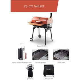 Resim Guruss Cg-075 Kömürlü Barbekü Mangal Tam Set Oksit Kırmızı Model:grs03 