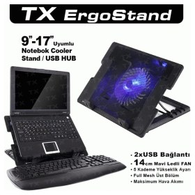 Resim Tx Acnbergst Ergostand 14CM LED Fan'lı 5 Kademeli̇ 2xusb 9"-17" Notebook Soğutucu-Stand 